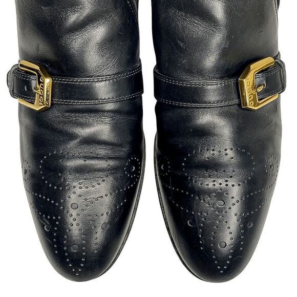 Gucci Interlocking G Logo Perforated Brogue Ankle Boots EU 36 US 6 Black Leather - Picture 4 of 11